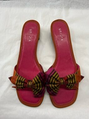 Unisa Striped Bow Slide Sandals Women’s Size 8.5 Low Block Heel